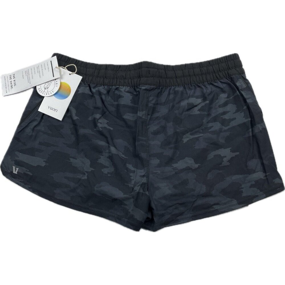 Vuori Clementine 2” Athletic Shorts Black Watercolor Camo Size Large, Pocket NEW - Picture 2 of 8